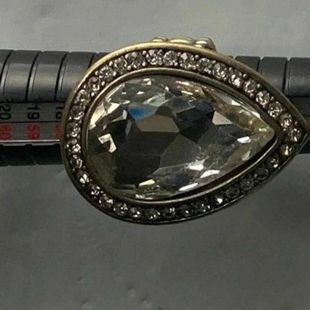 Large Crystal Pear Shape Ring Gold Tone Statement Sparkle Rhinestone Women 7.5‎